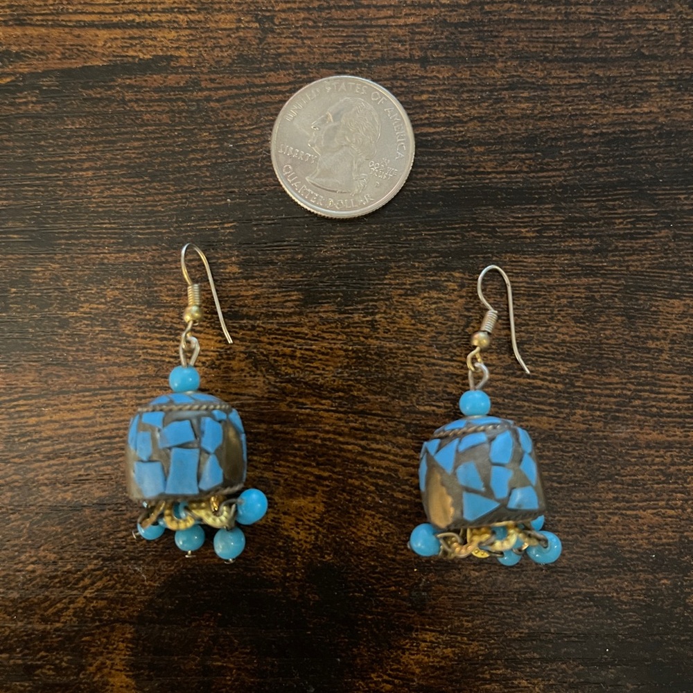 Turquoise & Gold Drop Earrings from India